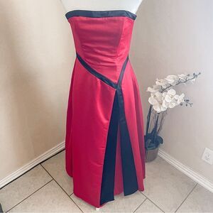 Vintage Let’s Fashion Red and Black Strapless Formal Party Dress Gown SZ XS